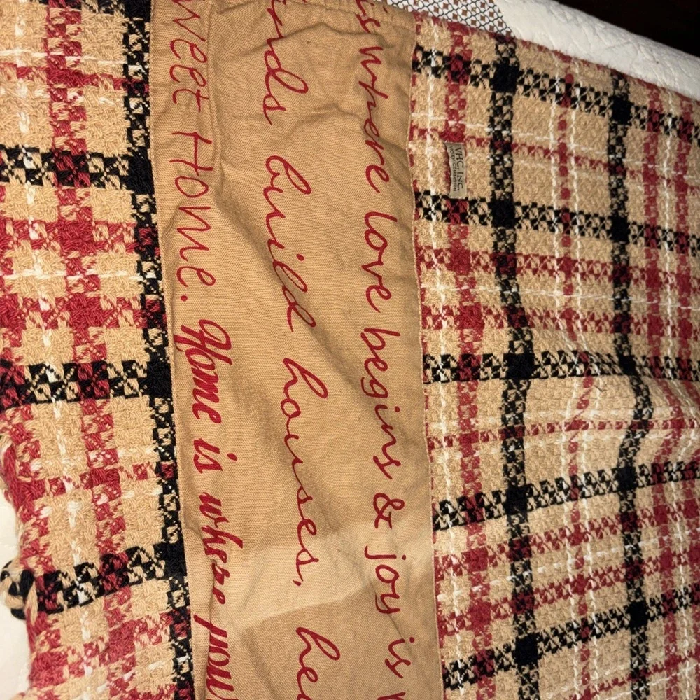Vintage Woven‎ Plaid Throw Blanket Home Sweet Home Tassels Primitive Rustic